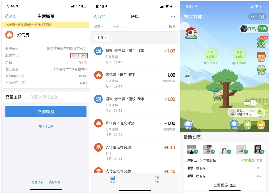 支付宝利用生活缴费bug 领蚂蚁森林能量值