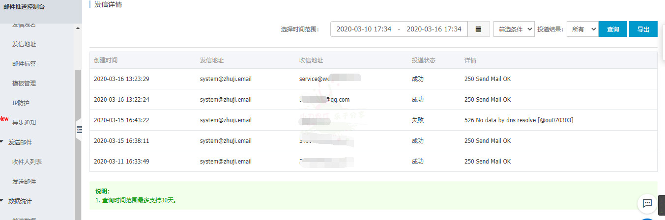 阿里云 每日200封免费邮件