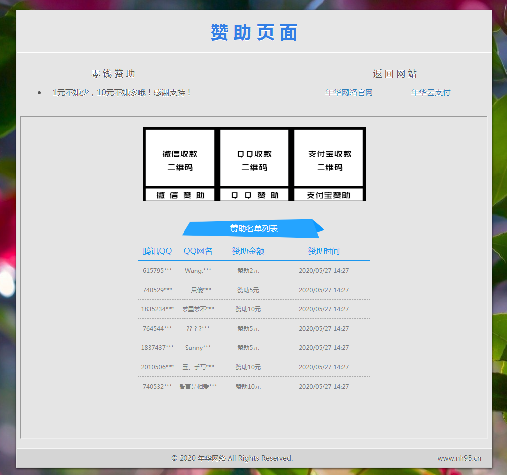一款漂亮的赞助打赏单页html源码