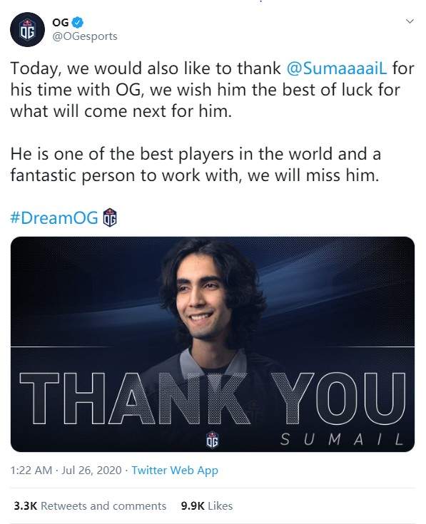 《Dota2》OG战队1号位Sumail离队 老将Ceb宣布归队
