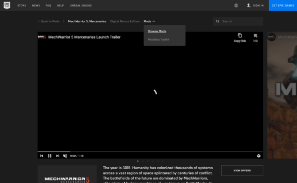 Epic新增MOD支持 《机甲战士5：雇佣兵》可抢先体验