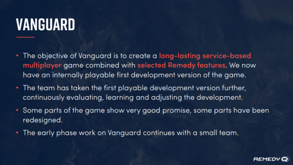 Remedy工作室“Vanguard”项目为长期服务型多人游戏