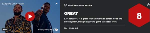 格斗游戏《UFC4》IGN 8分战斗系统依旧充满深度