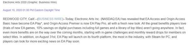 EA Play订阅服务月底登陆Steam 可享受专属挑战奖励