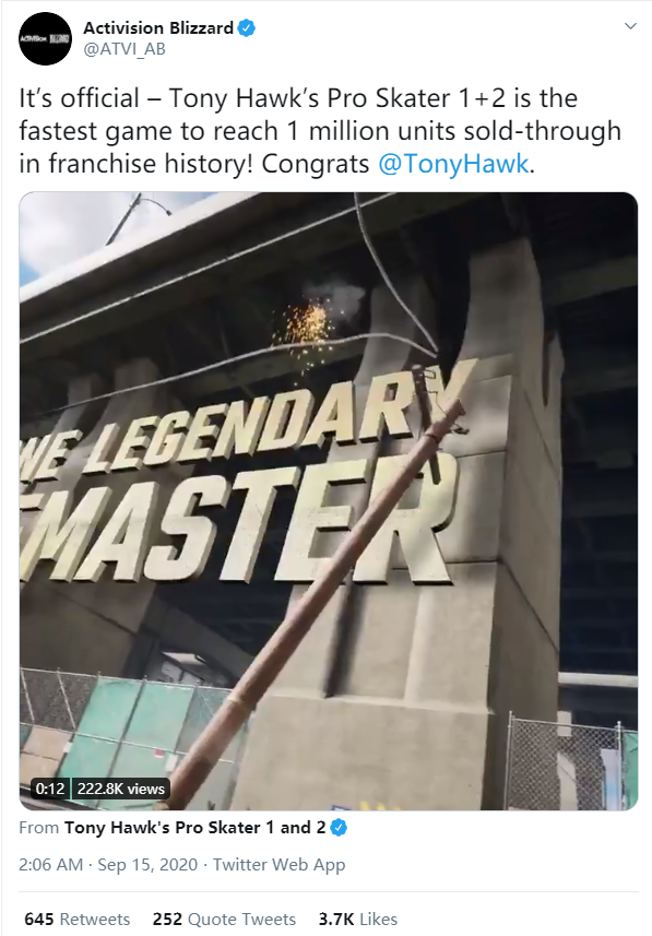 《托尼霍克职业滑板1+2》销量超百万该系列史上最快