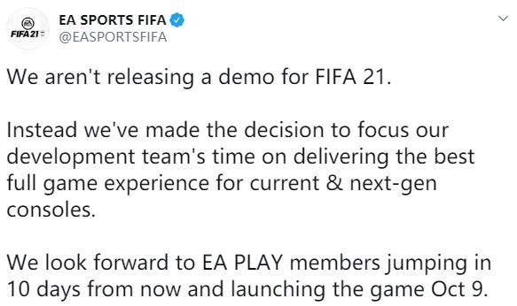 《FIFA 21》确认不会推出试玩版本系列一贯传统被打破
