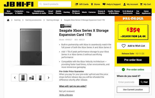 外网商城上架XSX/XSS固态1TB储存卡售价约XSX一半