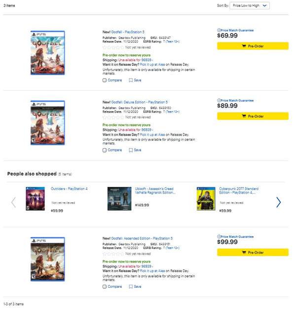 Gearbox《神陨》PS5飞升版100美元