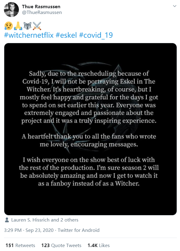 因日程安排冲突艾斯卡尔演员退出《巫师》第二季剧集