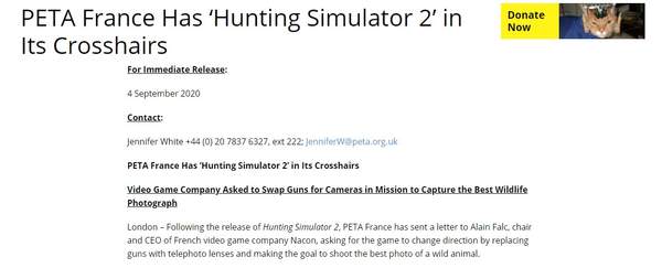 动保组织要求《模拟狩猎2》把枪换成相机