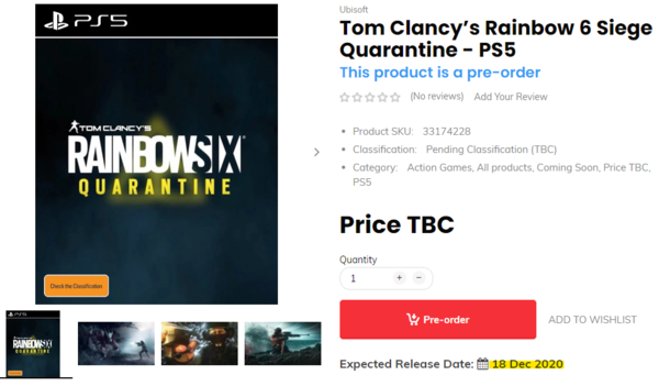 《彩六：封锁》12月18日上市零售商上架商品页面