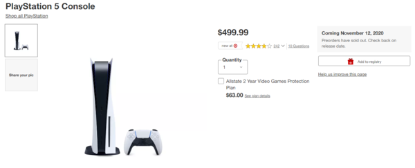 索尼PS5预售不到24小时各大零售商就已卖断货