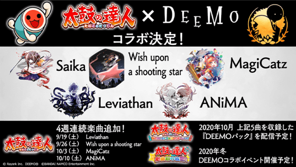 《太鼓达人》宣布将与《DEEMO》联动追加新曲包