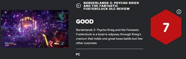 《无主之地3》第四款DLC获IGN 7分Boss战十分精彩