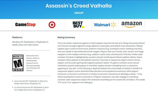 《刺客信条：英灵殿》ESRB评级17+ 性主题强烈暴力