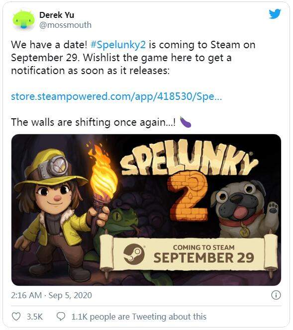 《洞窟探险2》PC版将于9月29日登陆Steam