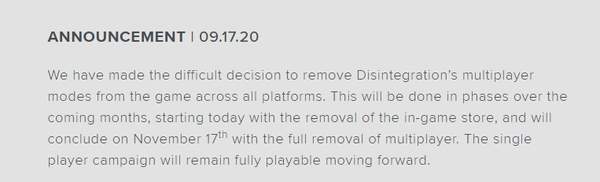 《瓦解》将完全移除多人模式近期最高在线玩家数仅5人
