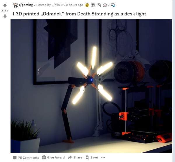 玩家自制《死亡搁浅》台灯Obradek装置造型充满科技感