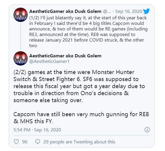 传NS版《怪物猎人》即将公布 《街头霸王6》2022年发售