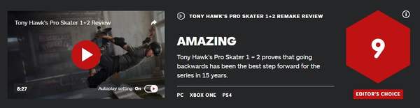 《托尼霍克职业滑板1+2》IGN 9分以退为进精妙绝伦